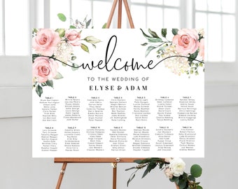 Printable Blush Floral Wedding Seating Chart, Wedding Table Plan, Editable Seating Chart Template, Seating Plan Poster, Darcy Floral