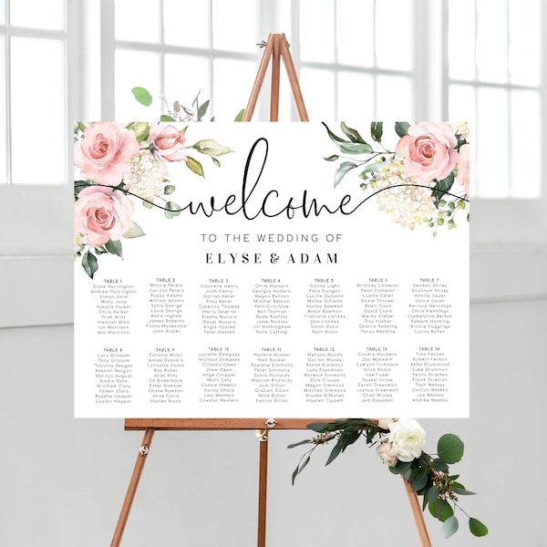 Printable Blush Floral Wedding Seating Chart, Wedding Table Plan, Editable Seating Chart Template, Seating Plan Poster, Darcy Floral