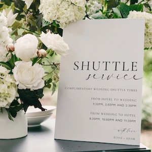 Shuttle Service Sign Template, Printable Wedding Venue Transport Sign, Minimal Wedding Signage ...