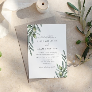 Bearbeitbare Hochzeitseinladung - Italienische Hochzeitseinladung Olivenzweig Hochzeitseinladungsvorlage - DIY Hochzeitspapeterie - Olivenhain