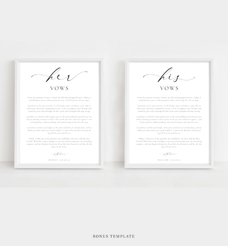Printable His And Her Vow Books, Bride and Groom Wedding Day Card Template, Minimalist Wedding Vows Card, Wedding Ceremony Card Ellesmere image 3