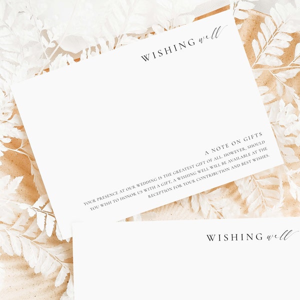 Printable Wishing Well Card, Wedding Wishing Well Card, Minimalist Modern Wedding Money Gift Insert Card, A Note On Gifts, Ellesmere