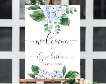 Editable Welcome Sign Template, Blue Hydrangea, Boy Baby Shower Welcome Sign, Bridal Shower Welcome Sign, Wedding Welcome Sign, Ferras