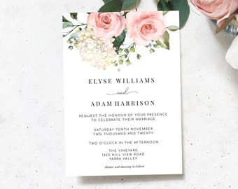 Blush Floral Wedding Invitation - Greenery Wedding Invitation Template - Printable Wedding Invitation - Instant Download - Darcy Floral