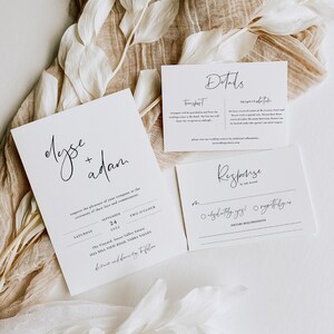 Moderne minimale Hochzeitseinladungsfolge - Druckbare bearbeitbare Hochzeitseinladungsvorlage - U.S.P. Postkarte - DIY Hochzeit - Gigi Script