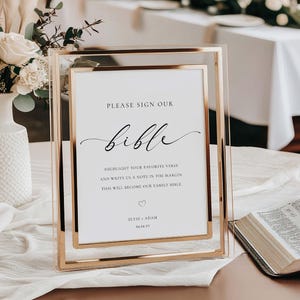 Printable Sign Our Bible Sign, Minimalist Wedding Bible Guest Book Sign, Modern Please Sign Our Guest Book Sign, Wedding Signage, Ellesmere