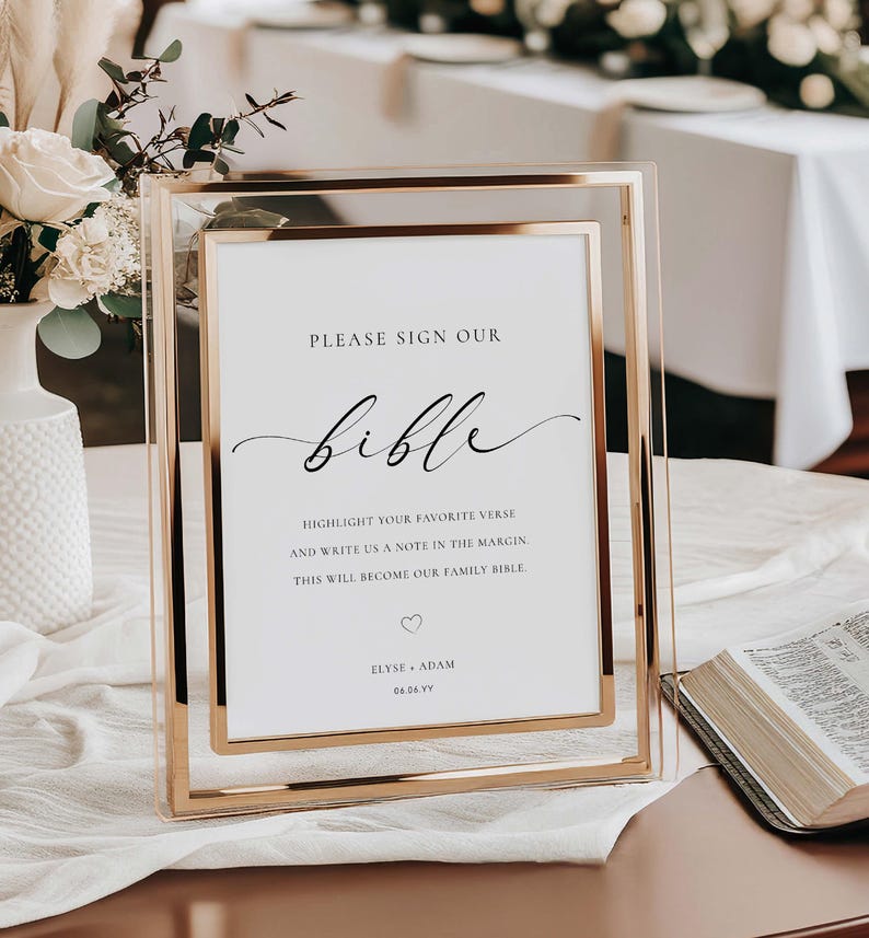 Printable Sign Our Bible Sign, Minimalist Wedding Bible Guest Book Sign, Modern Please Sign Our Guest Book Sign, Wedding Signage, Ellesmere