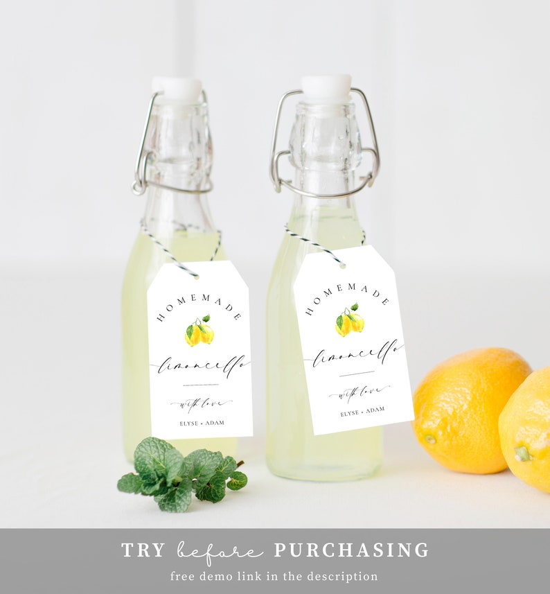 Homemade Limoncello Favor Tag Template, Minimalist Limoncello Bottle Wedding Favor Label, Printable Bridal Shower Favor Tag, Ellesmere image 7