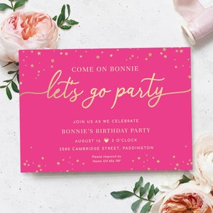 Hot Pink Editable Birthday Party Invitation, Come On Let&#39;s Go Party Invite, Printable Editable Hot Pink Girl&#39;s Doll Party, Paintly