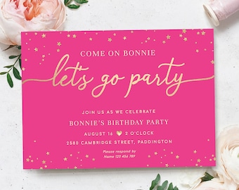 Hot Pink Editable Birthday Party Invitation, Come On Let's Go Party Invite, Printable Editable Hot Pink Girl's Doll Party, Paintly