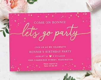 Hot Pink Birthday Party Invitation, Girl's Doll Party (Editable Printable), Paintly