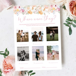 Where Were They Photo Game, Printable Holiday Destination Photo Guessing Game, Spring Floral Bridal Shower Game, Couples Shower Game, Millie