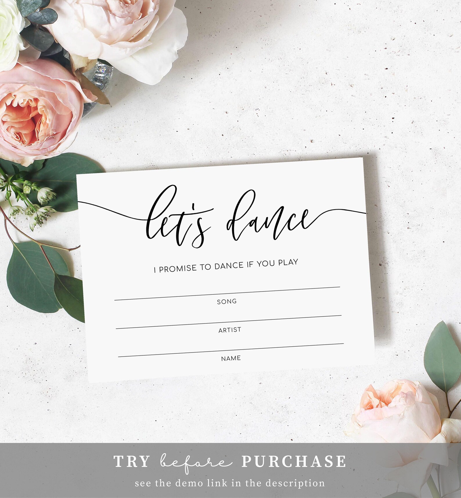 Printable Wedding Song Request Card Let's Dance DJ Etsy