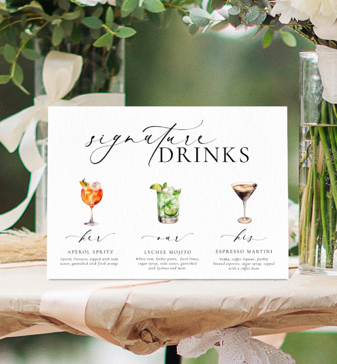 Signature His, Her, Our Drinks Menu Sign, Printable Wedding Signature ...