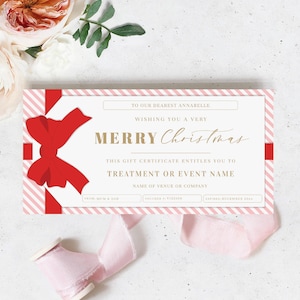 Christmas Gift Voucher Template, Fully Custom Printable Gift Certificate Christmas Present, Pink Red Christmas Gift Coupon, Gift Tag Stripe