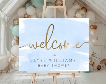 Blue and Gold Welcome Sign, Boy Baby Shower Welcome Sign, Printable First Birthday Sign, Baptism Welcome Sign, Graduation Sign, Watercolour