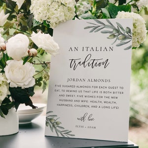 An Italian Tradition Sign, Printable Jordan Almonds Sign, Olive Branch, Sugared Almonds Wedding Favors, Wedding Tradition sign