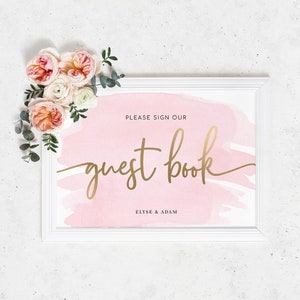 Printable Guest Book Sign - Pink Watercolour - Gold Foil - Bridal and Baby Shower Sign - Wedding Sign - Instant Download