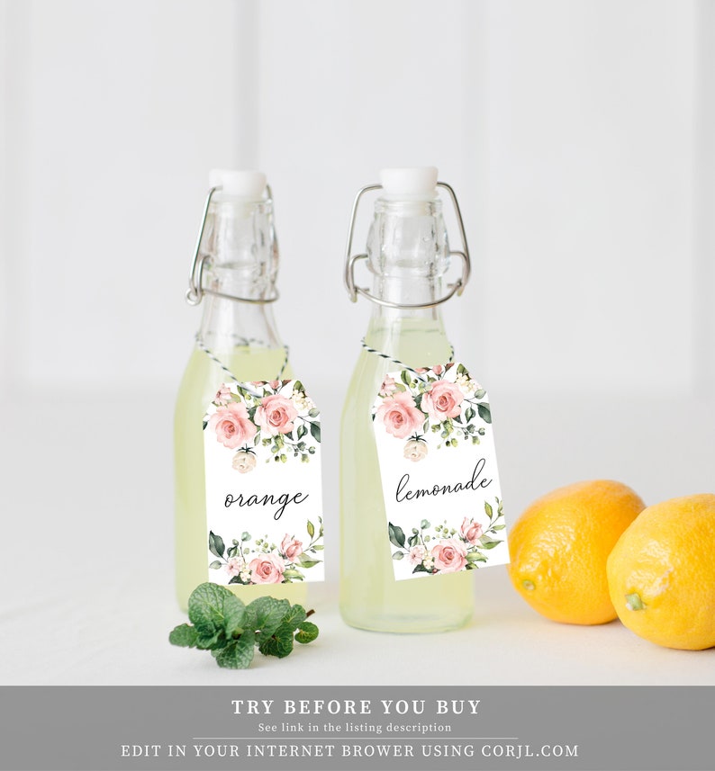 Blush Floral Mimosa Bar Juice Tags Juice Bar Labels Mimosa Etsy