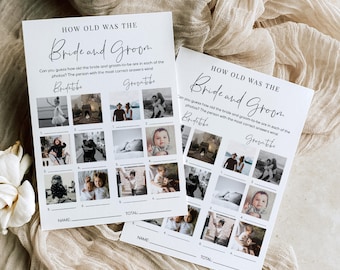 How Old Was The Bride and Groom Photo Game, Modern Minimalist  Baby Photo Game, Age Guessing Game, Bridal Shower Game, Estelle