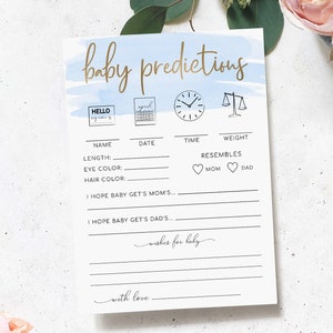 Blue Watercolour Baby Predictions Game, Blue Watercolor, Printable Boy Baby Shower Game, Baby Sprinkle Game, Instant Download