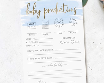 Blue Watercolour Baby Predictions Game, Blue Watercolor, Printable Boy Baby Shower Game, Baby Sprinkle Game, Instant Download