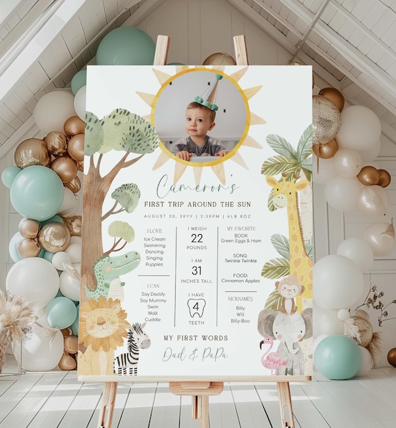Safari Photo First Birthday Milestone Board, Printable Baby's First Year Milestone Poster, 1st Birthday 12 Month Milestone Photo Sign, Nyala
