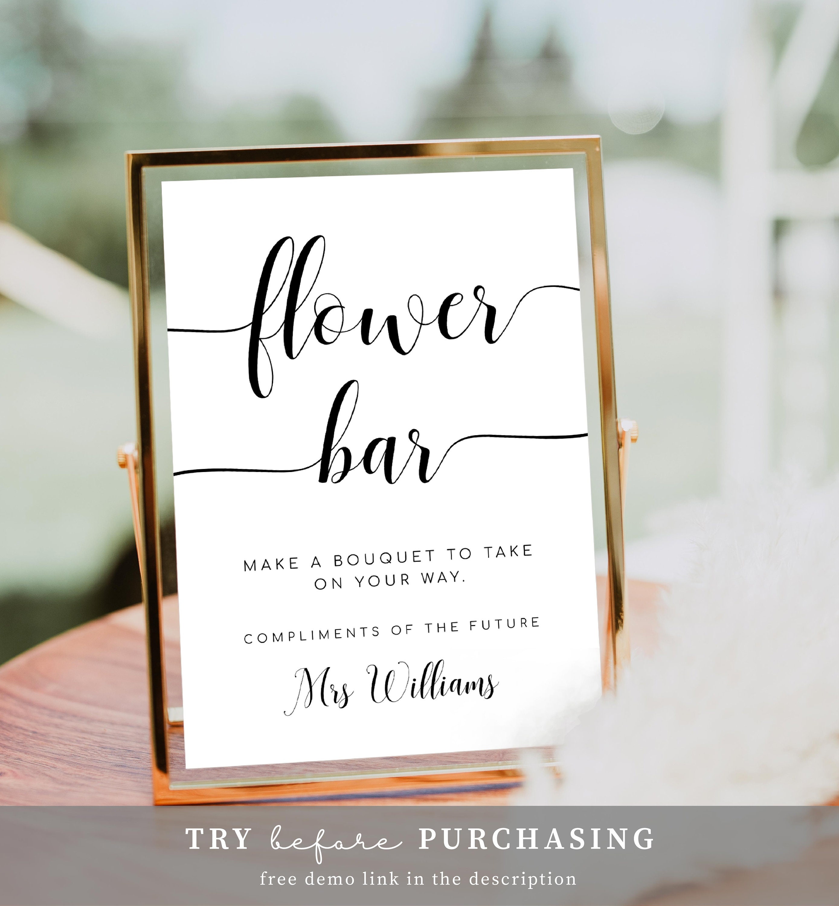 Editable Flower Bar Sign Printable Minimalist Bridal Shower Etsy