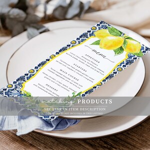 Printable Sangria Bar Sign and Wine Tags, Positano Blue Tile Lemon, Wedding Drinks Menu Sign ...