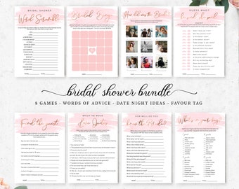 Printable Watercolour Bridal Shower Games Bundle - Editable Instant Downloadable Games - Hen's Party Games - Rose Gold - Pink Watercolour