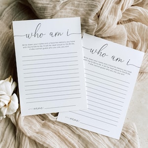 Who Am I Bridal Shower Game, Printable Favorite Memory With The Bride Game, Modern Minimalist Bridal Shower Game, Quinn Script