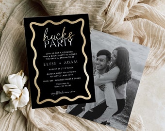 Printable Hucks Party Invitation Template, Joint Hens & Bucks Party Evite, Wave Invitation, Couples Bachelorette Bucks Party, Curvy Line