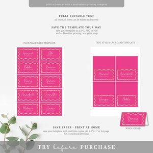 Marque-places imprimables, courbes en forme de vague, or rose vif, cartes de noms modifiables pour baby shower, cartes de table pour enterrement de vie de jeune fille soirée, cartes pour baby shower image 5