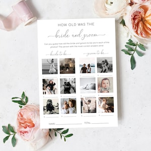 How Old Was The Bride and Groom Photo Game, Modern Minimalist  Baby Photo Game, Age Guessing Game, Bridal Shower Game, Quinn Script