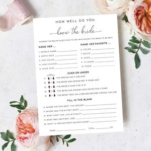 How Well Do You Know The Bride Game, Printable Bridal Shower Trivia Game, Modern Minimalist Wedding Shower Bridal Quiz Game, Quinn Script