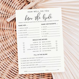 How Well Do You Know The Bride Game, Bridal Shower Trivia Game, Modern Minimalist Wedding Shower Bridal Quiz Game, Lucas Script