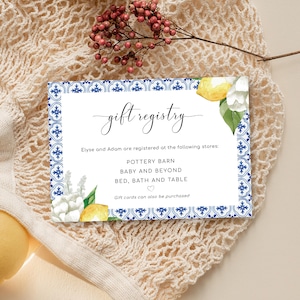 Bearbeitbare Geschenkliste - Hochzeit Geschenkliste - Brautparty Geschenkliste - Mediterrane Blaue Fliese Zitronen Positano - The Med