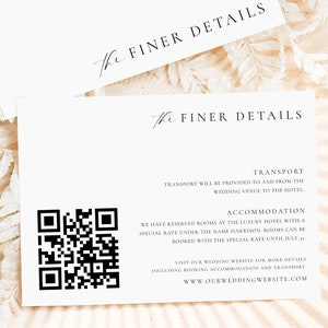 Druckbare QR-Code Finder Detail-Karte, einfache elegante Hochzeitswebsite-Details Einlegekarte, moderne minimalistische Hochzeitseinladung, Ellesmere