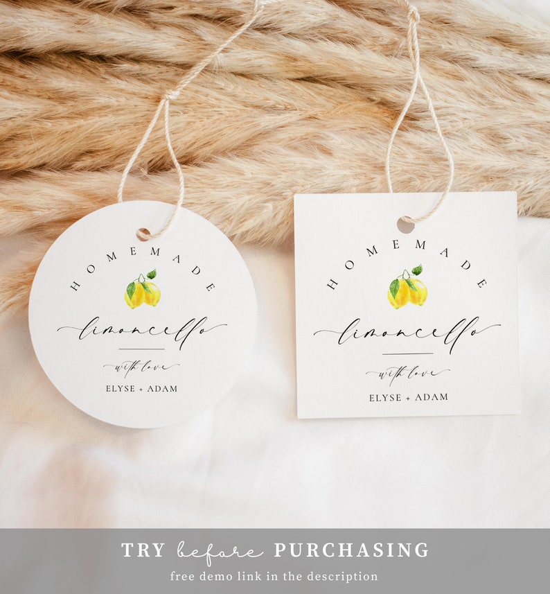 Homemade Limoncello Favor Tag Template, Minimalist Limoncello Bottle Wedding Favor Label, Printable Bridal Shower Favor Tag, Ellesmere image 8