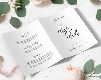 Printable Wedding Ceremony Program Template, Modern Minimalist, Wedding Order of Ceremony Booklet Program, Single Fold Program, Lucas Script