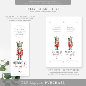 Printable Christmas Wine Bottle Tag, Merry and Bright Wine Bottle Bib ...