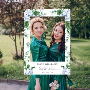 Editable Selfie Prop Frame Template - Blue Hydrangea Boy Baby Shower Social Media Photo Prop Frame - Gender Neutral - Ferras Blossom