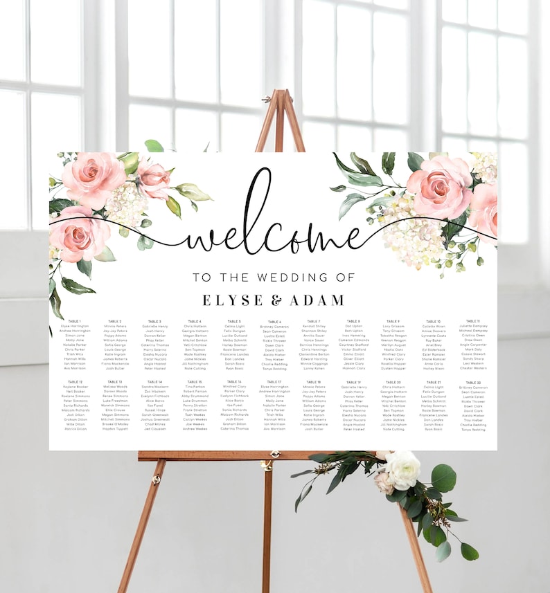 Printable Blush Floral Wedding Table Plan 16 18 22 25 30 Etsy Australia