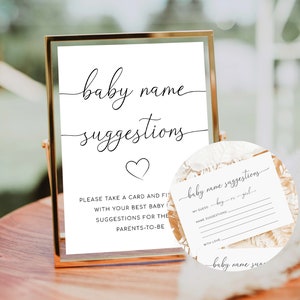 Baby Namen Vorschläge Karte und Schild, moderne Minimalist Baby Name Ideen Spiel, druckbare Gender Reveal Baby Shower Spiel