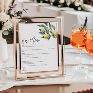Lemon Bar Menu Sign – Editable Wedding Drinks Menu (Printable), Tuscan Floral
