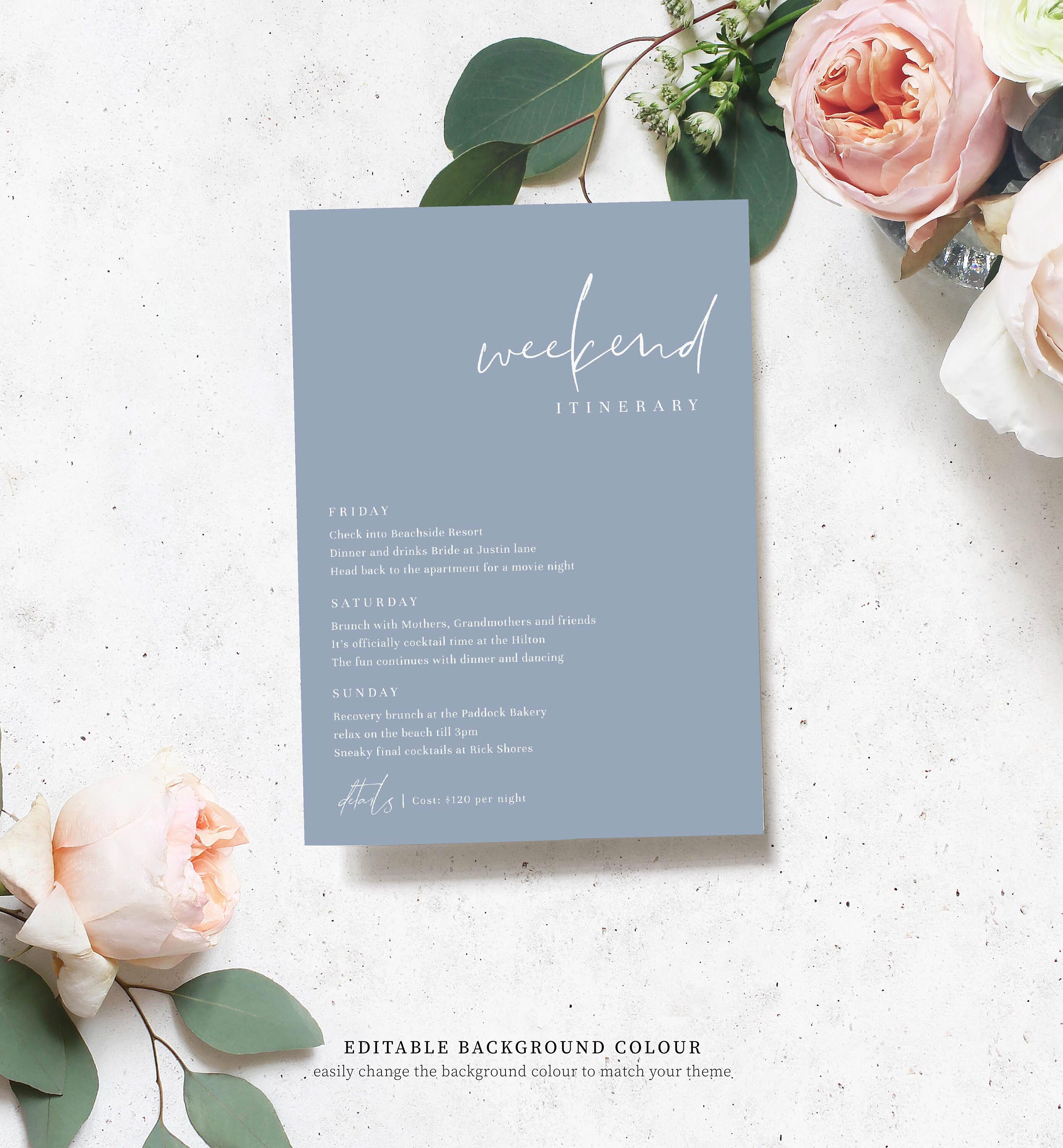 Modern Minimalist Weekend Itinerary Template Printable | Etsy