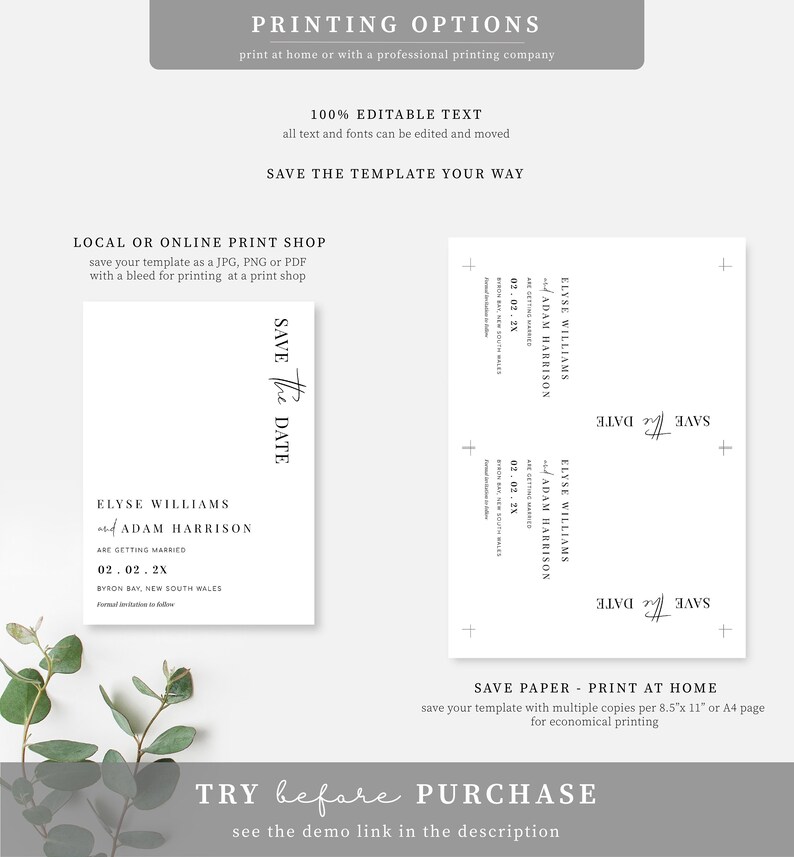 Modern Minimalist Save The Date, Printable Simple Elegant Wedding Save The Date Template, Minimalist Wedding Announcement, Estelle image 6