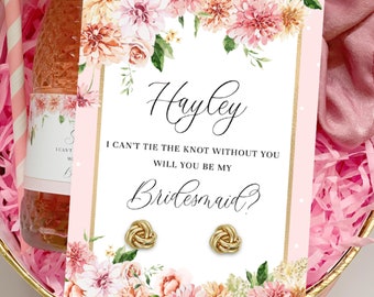 I Can't Tie The Knot Without You Bridesmaid Earrings Proposal Card, Pink Floral Will You Be My Bridesmaid Card Printable, Wedding Card Quinn
