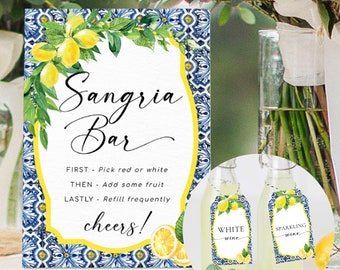 Positano Lemon Sangria Bar Sign, Wine Tags (Printable)