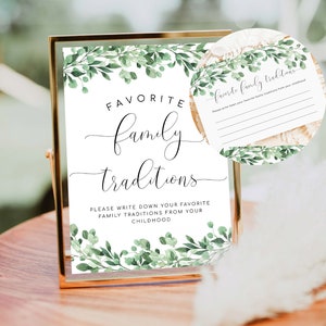 Printable Favorite Family Tradition Sign and Card, Leaves Gender Neutral Write Down Your Favourite Family Traditions Game Sign, Everly